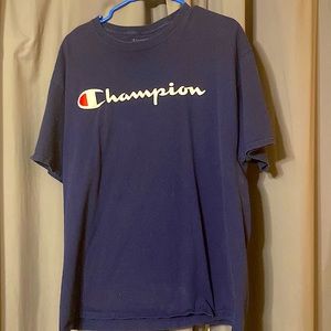 Large navy blue champion shirt.